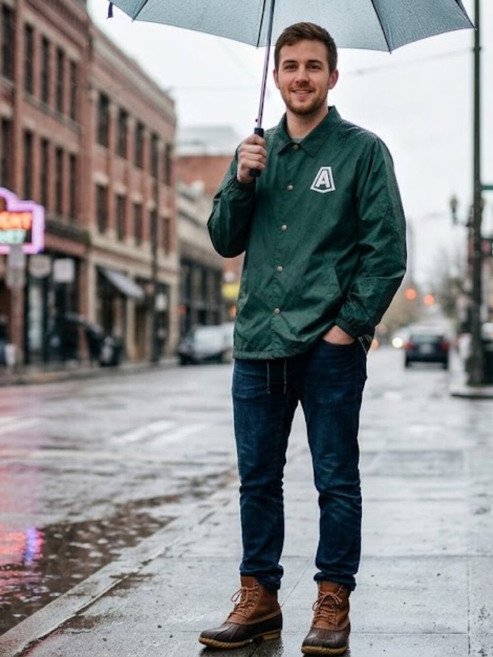 Active USA Dark Green Rain Jacket with White Crest, Size L.